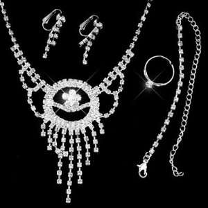    Women Glitter Rhinestone Silver Tone Dangling Earrings Set Jewelry