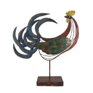   Colorful Metal Rooster Statuary Home Decor Accent