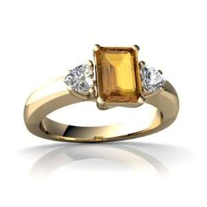  14K Yellow Gold Emerald cut Genuine Citrine Ring Size 4.5 