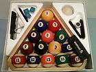   COMPLETE BILLIARD BALL SET WITH CUE AND CUE SERVICE, CHALK, RACK, MIS