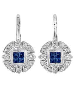 14k Sapphire & Antique Diamond Leverback Earrings  