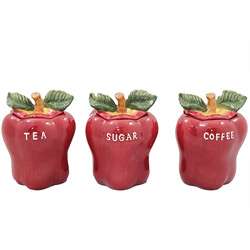 Red Apple Collection 3 piece Coffee, Tea, and Sugar Kitchen Canister 