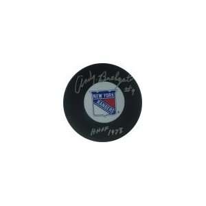  Andy Bathgate Autographed Hockey Puck   with HOF 1978 