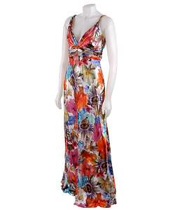 David Meister Floral Print Silk Gown  