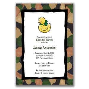 Army Duck Invitations Green Camouflage Baby Shower Boys  