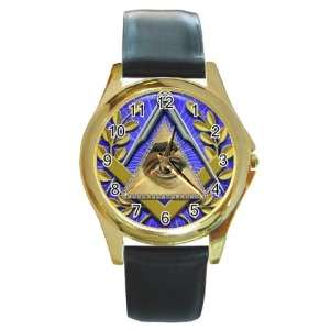 Masonic Mason Eye Symbol Round Gold Metal Watch New  