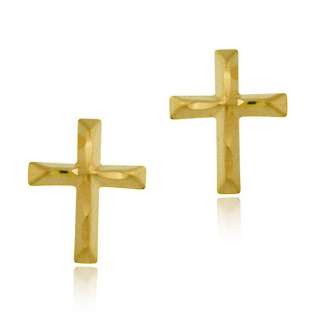 10k Gold Diamond cut Cross Earrings  