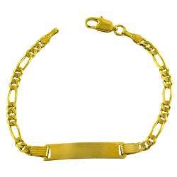 14k Yellow Gold Concave Figaro Baby ID Bracelet  