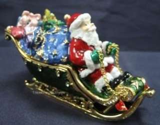 Swarovski Crystal Bejeweled Santa Claus in Sleigh Trinket Box  