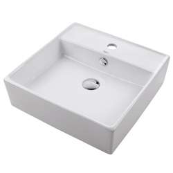 Kraus Square White Ceramic Vessel Bathroom Sink  