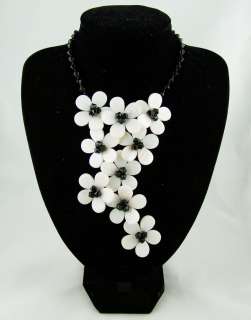 Black onyx&shell flower necklace/earring set 925  