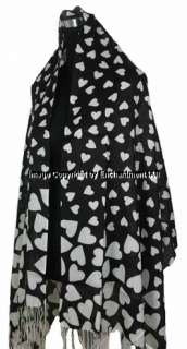  Cashmere Pashmina Heart Pattern Women Scarf Shawl Wrap, Black/White