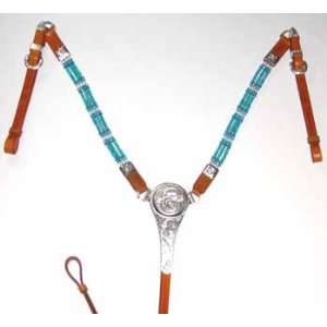 Turquoise & Silver Ferruled Western Show Breast Collar  