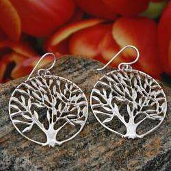 Sterling Silver Tree of Life Circle Earrings (Mexico)  