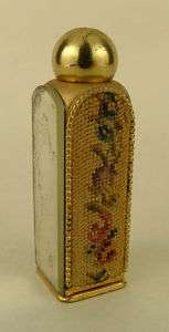 Miniature Gold Tone Petit Point Mirror Perfume Bottle  