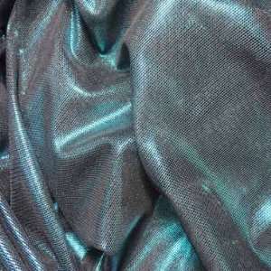  Metallic Stretch Mesh Fabric Turquoise Black