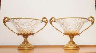 Pair French Empire Cut Glass Ormolu Bowls Dishes  