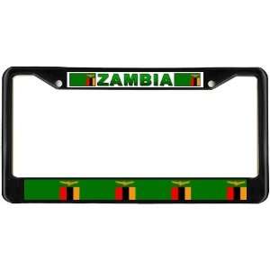 Zambia Zambian Flag Black License Plate Frame Metal Holder