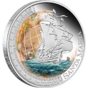 Tuvalu 2011 ships that changend the world 1$ Santa Maria Silver Coin 