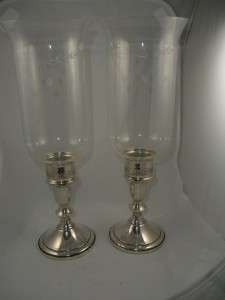   Antique TOWLE STERLING Etched Hurricane Candlesticks   Candleholders