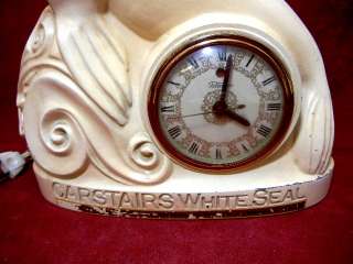 VINTAGE FIGURAL ADVERTISING CLOCK CARSTAIRS WHITE SEAL  