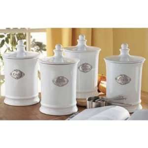  Set of 4 White Country French Kitchen Canisters With 