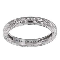 Tacori IV Sterling Silver Cubic Zirconia Engraved Vine Stackable Ring 