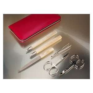 Manicure Set in a Luxurious Red Rind Leather Case. Made by Malteser in 