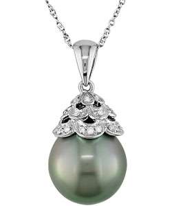14k White Gold Tahitian Pearl and Diamond Necklace  