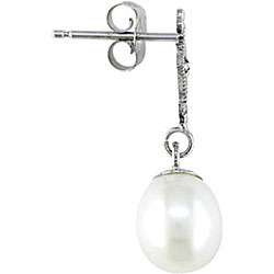   FW Pearl and Diamond Accent Drop Earrings (6.5 7mm)  