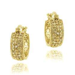   Gold over Silver Diamond Accent Filigree Hoop Earrings  