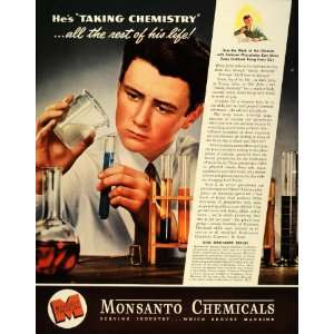  1941 Ad Monsanto Chemicals Chemistry Student Test Tubes 