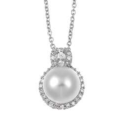 Sterling Silver Freshwater Pearl and Cubic Necklace (11 12 mm 
