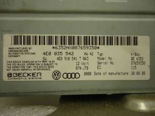 AUDI A6 A8 S6 S8 Becker K BOX Navigation Radio Control Module Tuner BE 