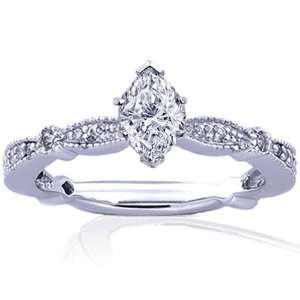  0.75 Ct Marquise Shaped Diamond Engagement Ring Pave SI2 