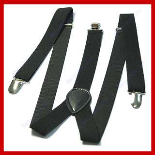 Unisex Clip on Braces Elastic Y back Suspenders Black  