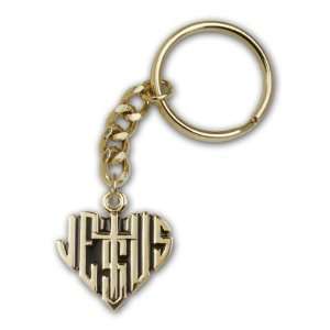  Gold Plate Heart of Jesus w/Cross Keychain Everything 