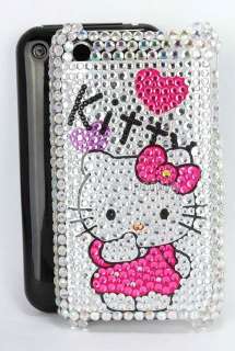 Fit apple iphone 3G 3GS heart hello kitty diamante bling case diamond 