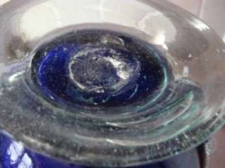 Vintage Lg Glob Glass Vinegar Bottle Cobalt Blue, Clear  