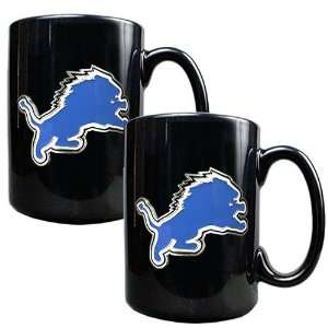  BSS   Detroit Lions NFL 2pc Black Ceramic Mug Set 