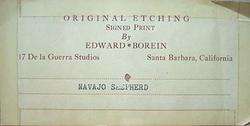Rare EDWARD BOREIN Signed Original Etching/Drypoint  