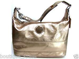   NWT Coach F18882 Signature Stitch Metallic Gold Leather Hobo Handbag