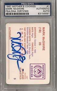 Mark McGwire 1987 Mothers Cookies Card #1 PSA/DNA Autographed Signed 