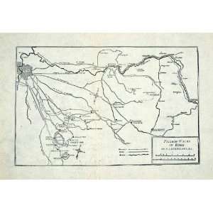 1908 Lithograph Map Rome Italy Pilgrimage Walk Route Tivoli Frascati 