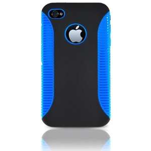 iPhone 4 (AT&T) Bi Layered Protector Case with Side Grip   Blue/Black 