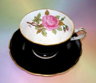 Black Crown Staffordshire Pink Rose Austin Tea Cup and Saucer Set 