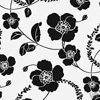 Cotton Upholstery Curtain Fabric Big Floral White Black  