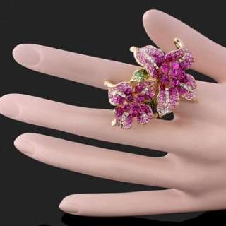 ARINNA Swarovski fuchsia Crystal violet GP finger Rings  