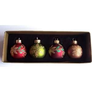  Christmas Tree Glass Ornaments Glitter Designs Set of 4 