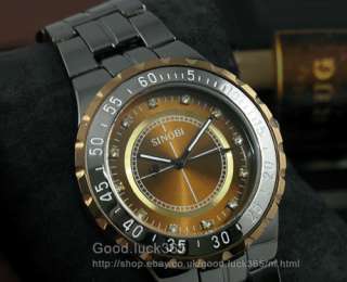   Gold Dial Black Steel Diamond JP Quartz Men/ Lady Wrist Watch  